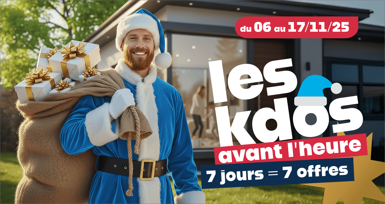 Promotion avec père noël bleu